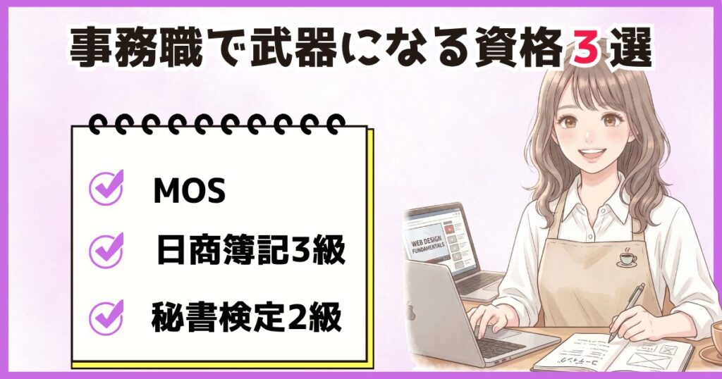 事務職で武器になる資格３選（MOS・日商簿記３級・秘書検定２級）の画像