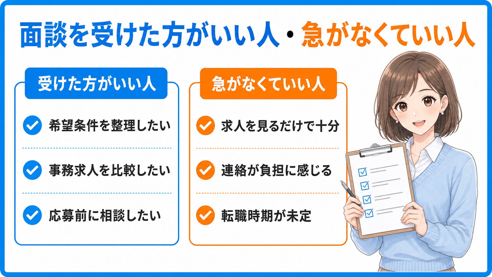 転職エージェントの面談を受けた方がいい人と急がなくていい人を比較した挿入画像