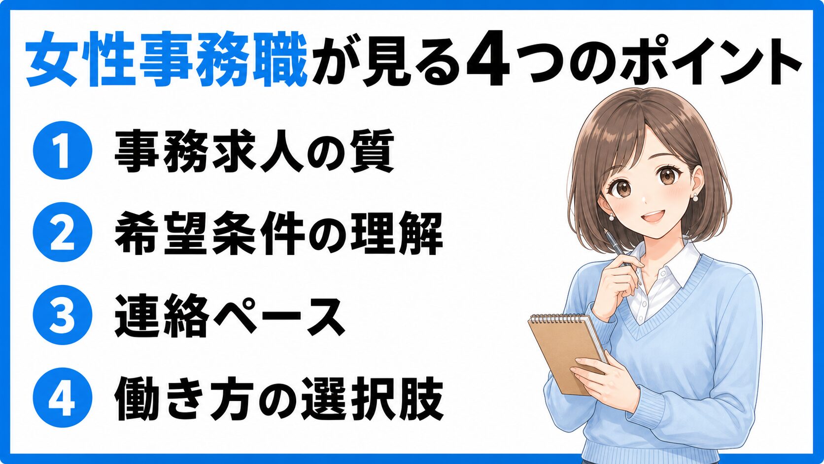女性事務職が転職エージェントの面談で見ておきたい4つのポイントの挿入画像