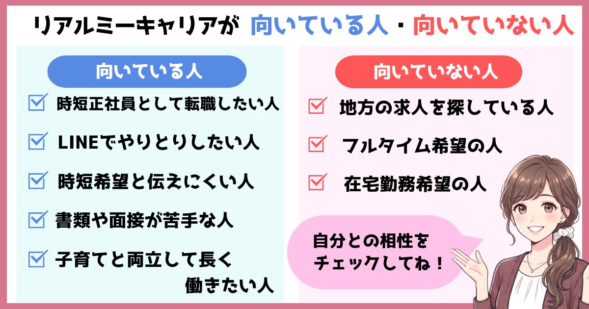 リアルミーキャリアが向いている人と向いていない人｜時短ワーママの相性チェック