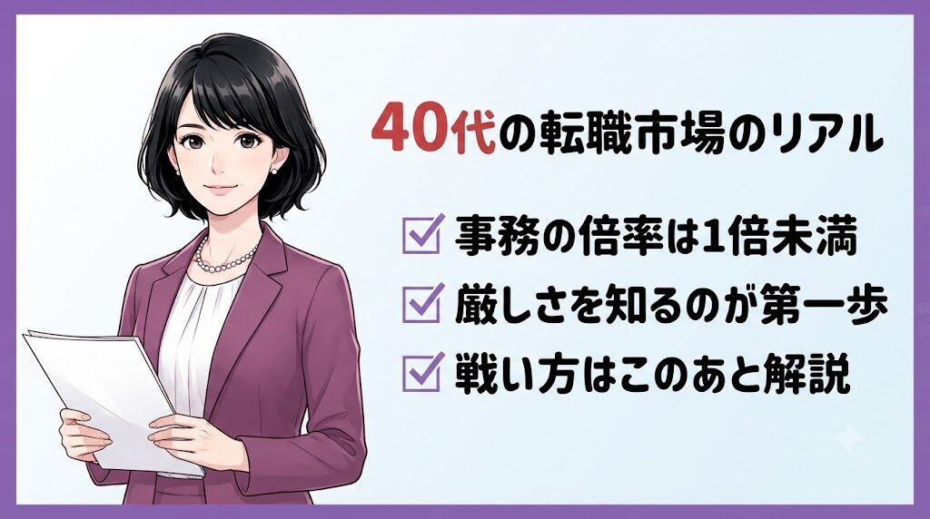 40代女性の転職市場の実態を公的統計とともに解説する章のイメージイラスト