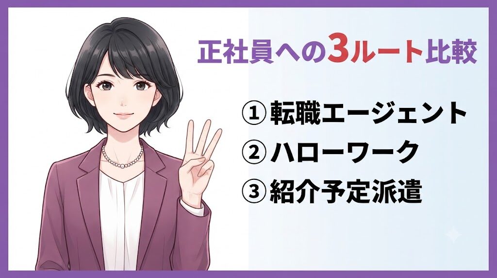 転職エージェント・ハローワーク・紹介予定派遣の3ルートを比較するイラスト