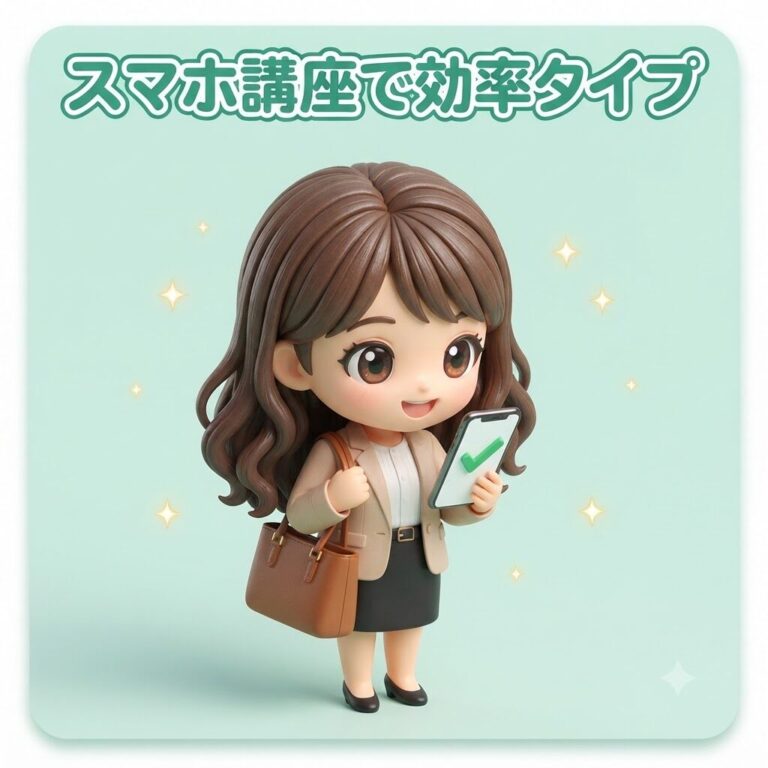 スマホ講座で効率タイプのかなたんキャラクターイラスト