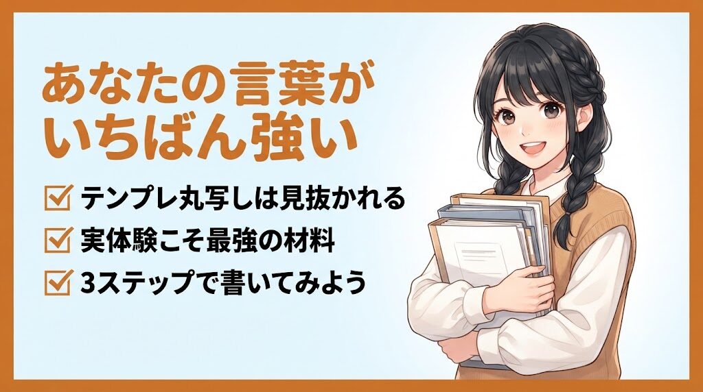 事務職未経験の志望動機を書き上げて面接に向かう女性のイラスト