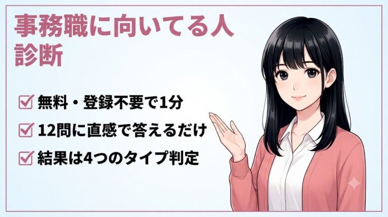 【無料診断】事務職に向いてる人?12問でわかる適性度とタイプチェック|事務職に向いてる人 診断