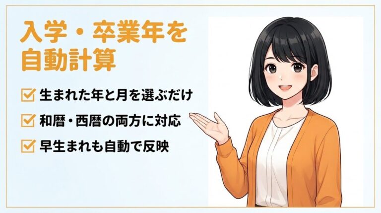 【無料】履歴書の入学・卒業年 自動計算ツール（和暦・西暦対応）｜入学・卒業年を自動計算