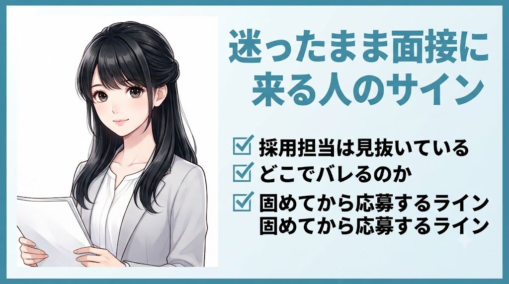 転職に迷ったまま面接に来る人を採用担当が見ているイラスト