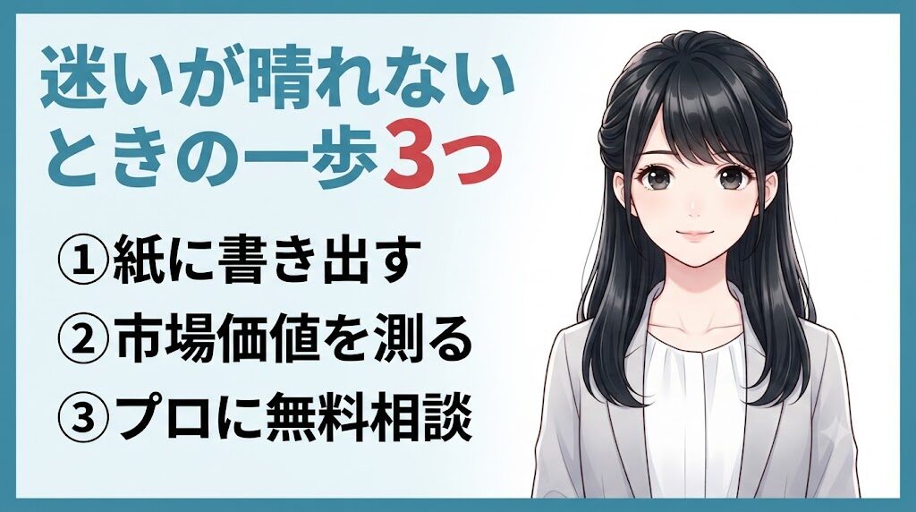 転職に迷うときの小さな一歩3つを踏み出す女性のイラスト