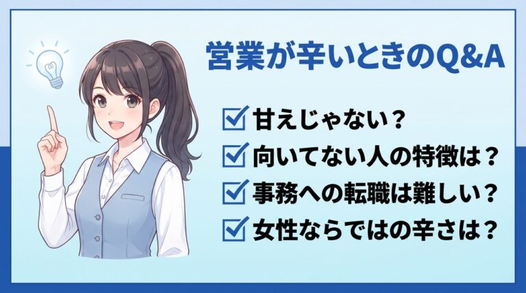 営業が辛いときのよくある質問：甘え？向いてない人は？事務職への転職は難しい？
