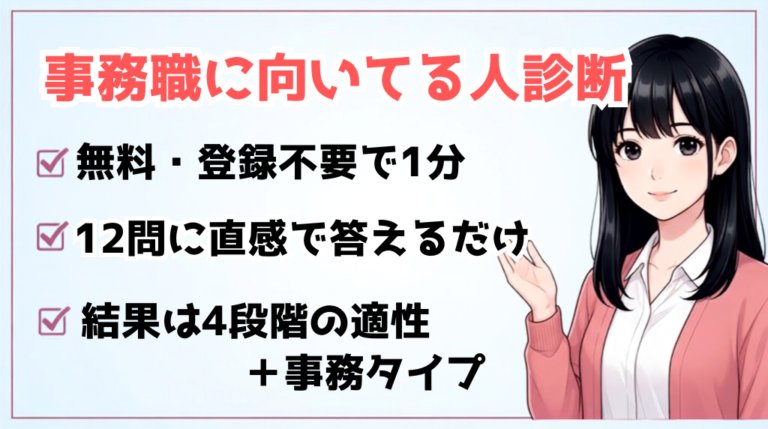 事務職適性診断の特徴（無料・登録不要・全12問・4段階）