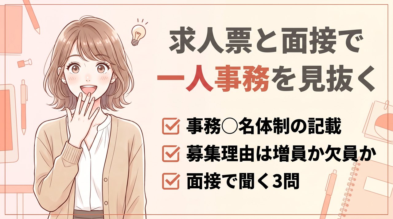 次は一人事務を避けたい人が求人票の注意点と面接の3問で見抜く方法:人数体制、募集理由、引き継ぎ期間