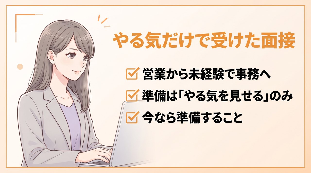 私が未経験で事務の面接を受けたとき自己紹介はやる気を見せようだけだった:営業から未経験で事務へ、今なら準備すること