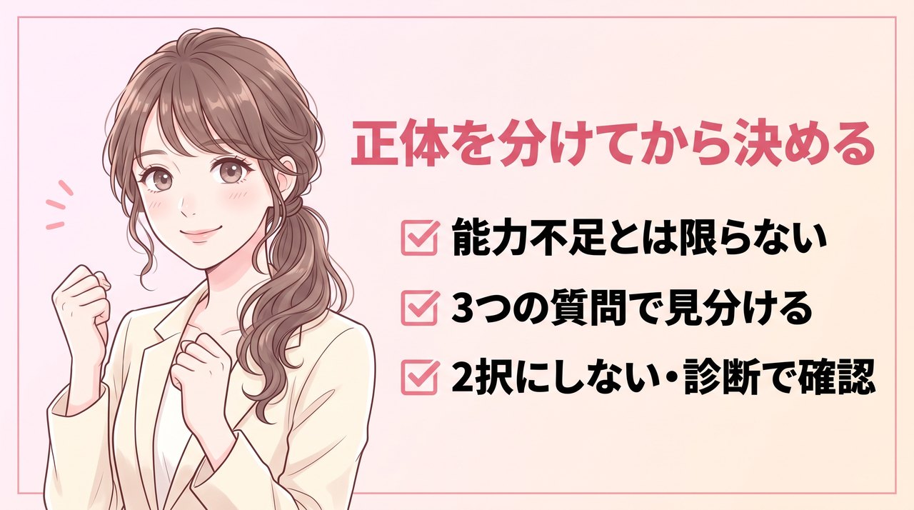 事務に向いてないの正体を分けてから決める、まとめと適性診断への案内