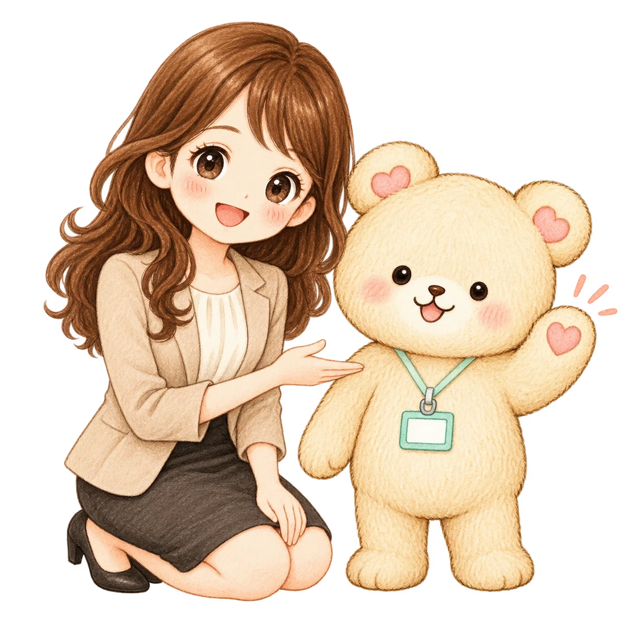かなたんとくまきちが無料診断・ツールを案内しているイラスト
