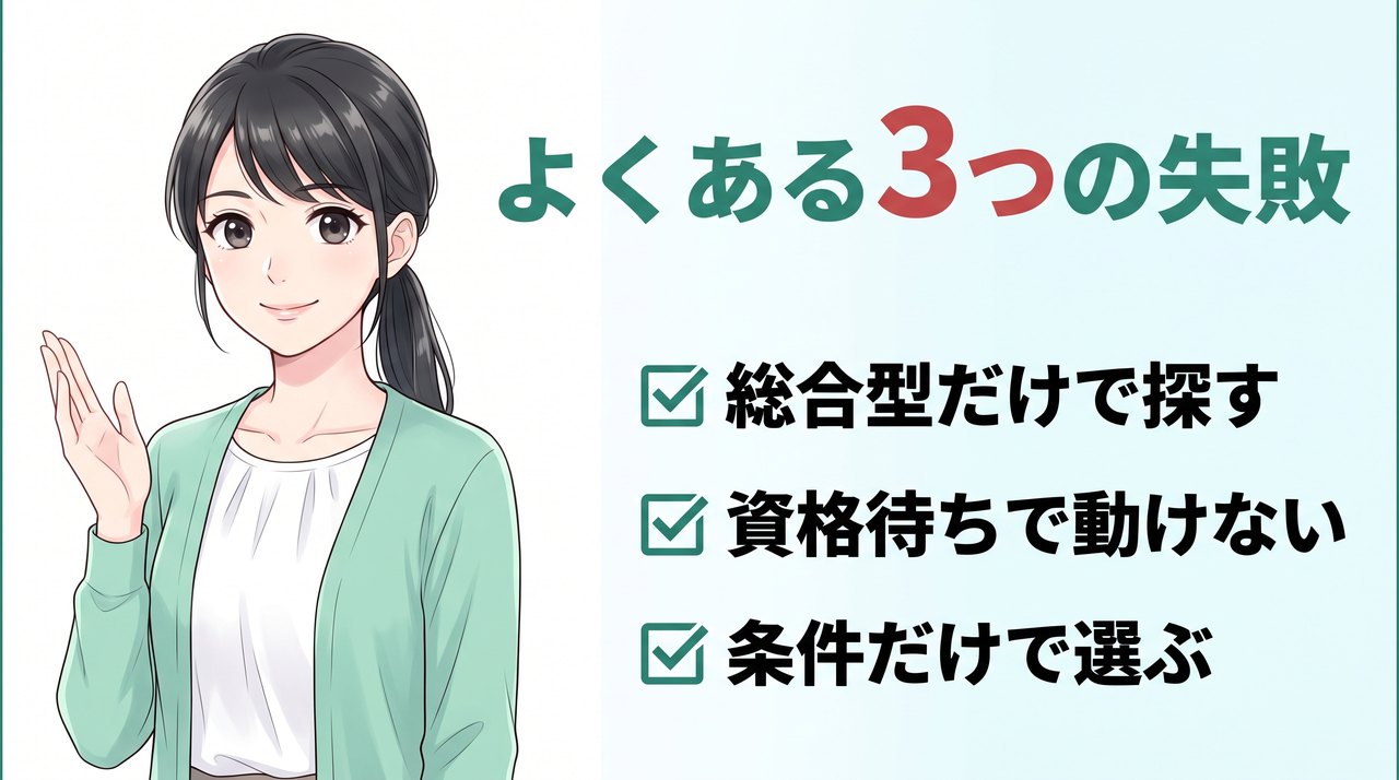 経理の転職で避けたい3つの失敗。総合型だけで探す、資格取得まで求人を見ない、年収と社名だけで選ぶ
